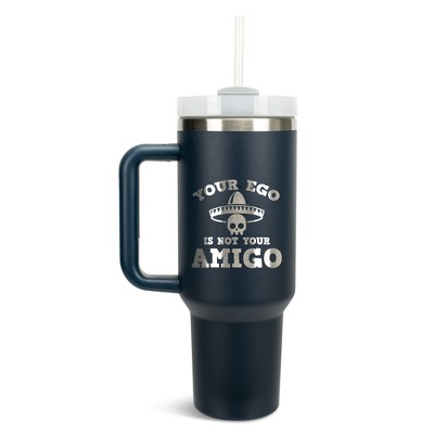 100 North Your Ego Is Not Your Amigo Skull Sombrero Wrap-Around 40 Oz. Stainless Steel Water Bottle Coffee Mug, Spill & Leak Resistant, Travel Tumbler