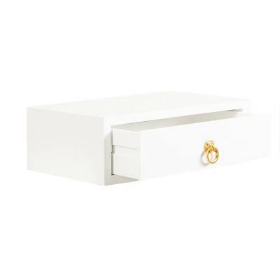 White and Gold Floating Wood Side Table with Drawer