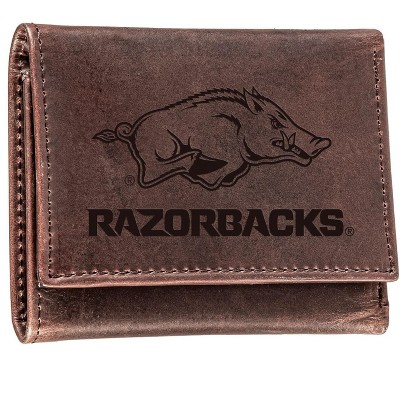 Evergreen NCAA Arkansas Razorbacks Brown Leather Trifold Wallet Officially Licensed with Gift Box