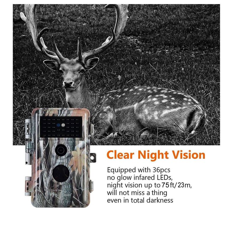 BlazeVideo 2-Pack 24MP 1296P Outdoor Waterproof Night Vision Trail, Game, Photo and Video Cameras with No Glow, Motion Activated, 4 of 8