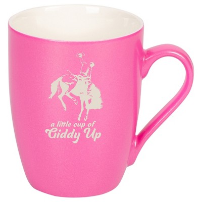 100 North Bucking Bronco 10 Ounce Pink Metallic Finish, Comfortably Fits Your Hands, New Bone China Coffee Tea Cup Mug, A Little Cup Of Giddy Up
