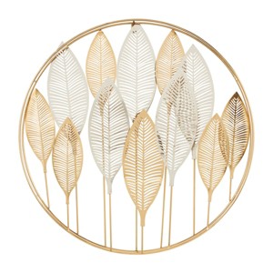 26"x26" Metal Leaf Metallic Wall Decor with Circular Frame and Silver Accents Gold - Olivia & May - 1 of 4
