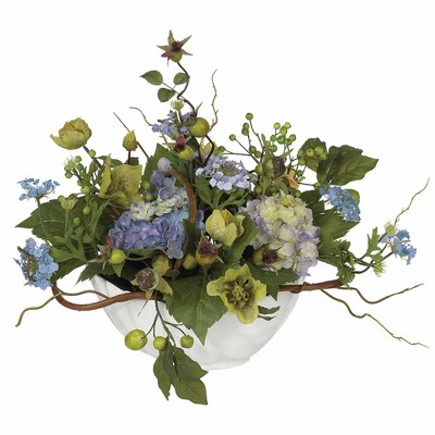 Autumn Elegance Hydrangea 10" Faux Floral Centerpiece in White Ceramic