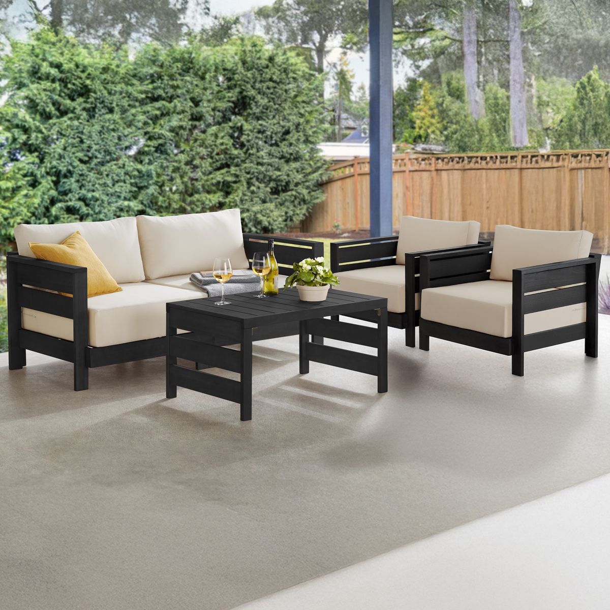 Alaterre Furniture Barton 4 Piece Patio Furniture Set - Weather-Resistant Eucalyptus Wood Outdoor Furniture Set - thumbnail 6