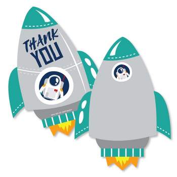 Big Dot of Happiness Blast Off to Outer Space - Shaped Thank You Cards - Rocket Ship Baby Shower Birthday Party Thank You Cards & Envelopes -Set of 12