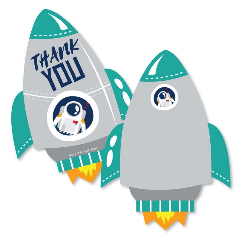 Big Dot of Happiness Blast Off to Outer Space - Shaped Thank You Cards - Rocket Ship Baby Shower Birthday Party Thank You Cards & Envelopes -Set of 12, 1 of 8