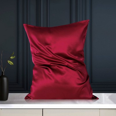 1 Pc King/20x36inch Silk with Zipper Pillow Cases Bright Red - PiccoCasa