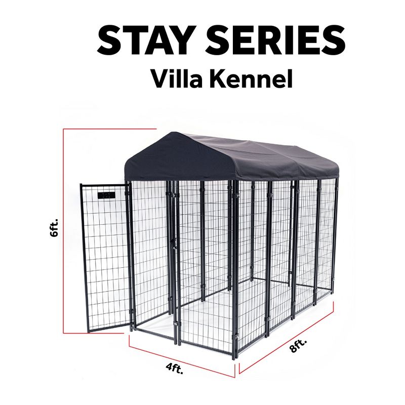 Lucky Dog STAY Series Black Powder Coat Steel Frame Villa Dog Kennel with Waterproof Canopy Roof and Single Gate Door, 3 of 7