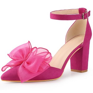 Allegra K Women's Bow Knot Pointed Toe Block Heel Pumps - 1 of 4