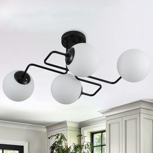 PAKOKULA 4-Light Black Sputnik Semi-Flush Mount Ceiling Light with White Globe Glass Shades, Modern Dimmable Fixture for Kitchen Island - 1 of 4
