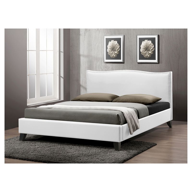 Queen Battersby Modern Bed with Upholstered Headboard White - Baxton Studio, 3 of 4