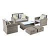 GlasFlength 6PCS Patio Seating Rattan Furniture Set Sectional Sofa Cushioned Garden, Tempered Glass Table, Beige, 40.75"*23.43"*17.52" - 4 of 4