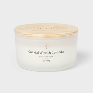 3-Wick Milky Glass Wooden Wick Coastal Wind and Lavender Jar Candle 20oz - Threshold™ - 1 of 3