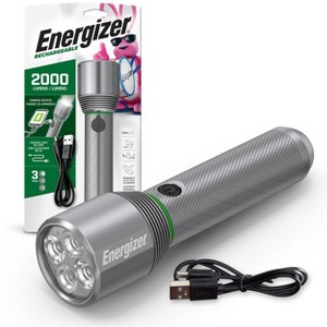 Energizer Rechargeable Flashlight 2000 Lumens: LED, Impact & Water-Resistant, High/Low/Strobe Modes, 250m Range, Silver - 1 of 3