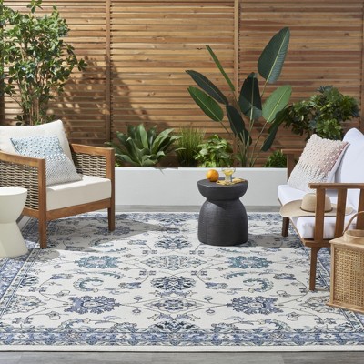 Ivory Blue Persian-Inspired Rectangular 8' x 10' Outdoor Rug
