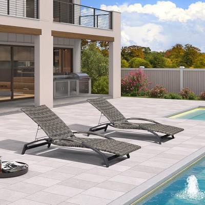 PURPLE LEAF Outdoor Chaise Lounge Chair Set of 2 Patio Pool Lounger Chairs with Wooden Armrest Sunbathing Tanning Recliner for Outside Backyard