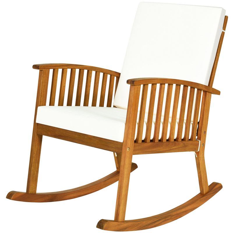 Costway Acacia Wood Rocking Chair Patio Garden Lawn W/ Cushion, 5 of 11