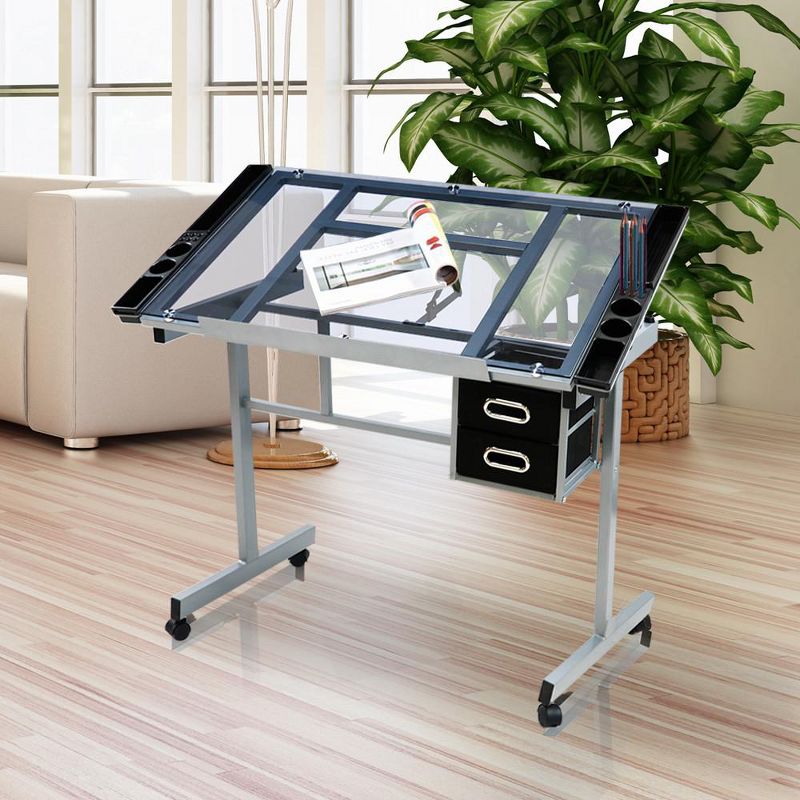 Yaheetech Adjustable Drafting Drawing Craft Table Black, 2 of 11