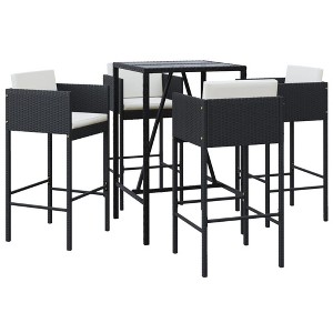 vidaXL Patio Bar Set with Cushions Table and Stool Outdoor Black Poly Rattan - 1 of 4