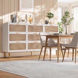 Tall 9 Drawer Boho Rattan Dresser for Bedroom, Deep Storage Chest, 5 ...