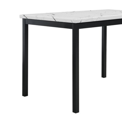 Contemporary Rectangular Faux Marble Dining Table with Black Metal Legs