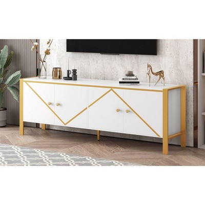 NicBex TV Stand for 75 Inch TV with Round Metal Handles,TV Entertainment Center with 2 Cabinets,Modern TV Console Table for Living Room