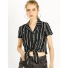 Allegra K Women's Retro Striped Button Up Short Sleeve Tie Front Crop Shirt - 2 of 4