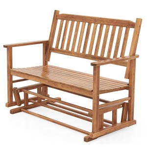 Tangkula Patio Glider Loveseat Chair Swing Rocking Bench w/ Curved Backrest & Slatted Seat - 1 of 4