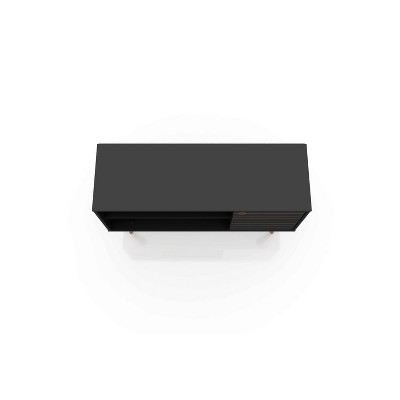 Black Mid-Century Modern TV Stand with Cabinet and Shelves
