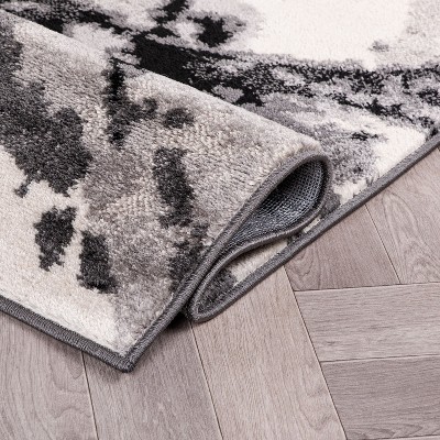 Black and Gray Abstract Synthetic 8' x 10' Area Rug