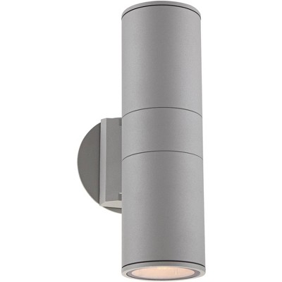 Possini Euro Design Modern Outdoor Wall Sconce Fixture Silver 11 3/4" Tempered Glass Lens Up Down for Exterior House Porch Patio