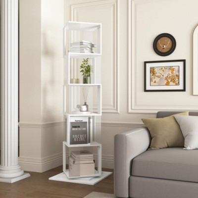 White 5-tier rotating bookshelf, floor-standing minimalist bookcase, creative bookshelf suitable for living rooms