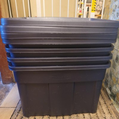 Rubbermaid Roughneck Heavy Duty 10 Gallon Plastic Bin Rugged Home Storage  Organizer Totes With Lids, Dark Indigo Metallic (12 Pack) : Target