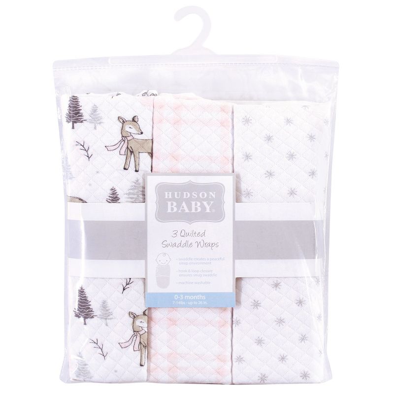 Hudson Baby Infant Girl Quilted Cotton Swaddle Wrap 3pk, Winter Forest, 0-3 Months, 3 of 7