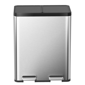 EKO 30L+30L Stainless Steel Essential Plus Recycler Step Trash Can: Dual Compartment Kitchen Trash Can, Silver, 60L Capacity - 1 of 4