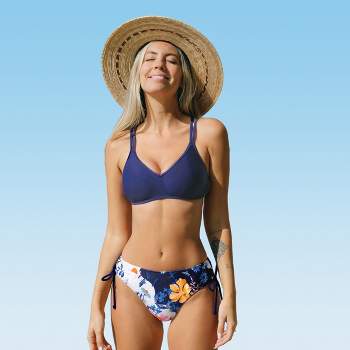 Women's Floral U-wire Back Tie Top & Ruched Mid Rise Hipster Bikini Set  Swimsuit - Cupshe-xs-blue Floral : Target