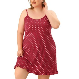 Agnes Orinda Women's Plus Size Comfort Ruffle Hem Polka Dots Sleeveless Nightgown - 1 of 4