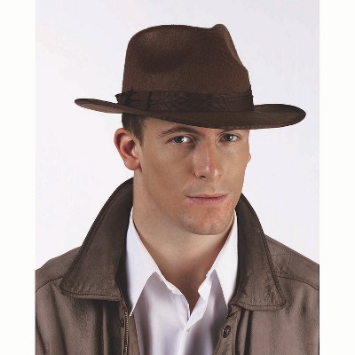 Fun World Mens Wide-Brim Fedora - Size One Size Fits Most - Brown