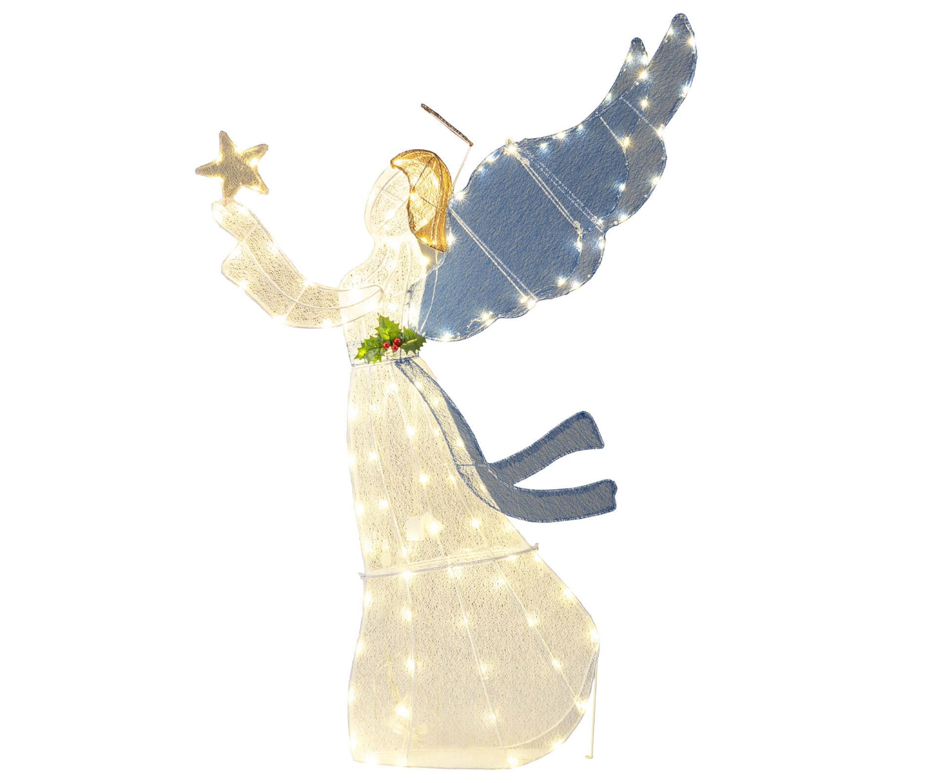 Costway 5 Ft Lighted Christmas Angel with Star Halo Spreading Wings Warm White LED Lights