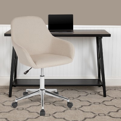 Ergonomic Mid-Back Swivel Task Chair in Beige with Chrome Base