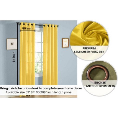 Beige Faux Silk Sheer Grommet Window Curtain Panels