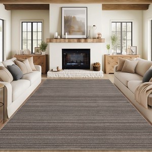 Modern Striped Rug  Soft Low Pile Area Rug for Living Room Bedroom Neutral Carpet with Non Slip Backing Contemporary Floor Rug for Home Decor - 1 of 4