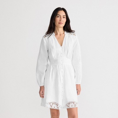 Lands' End Women's Long Sleeve Romantic Linen Above the Knee Shirt Dress