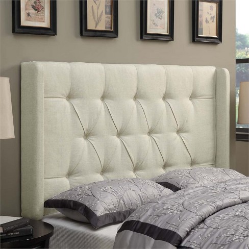 Wood Shelter Button Tufted King Headboard In Beige White Pri