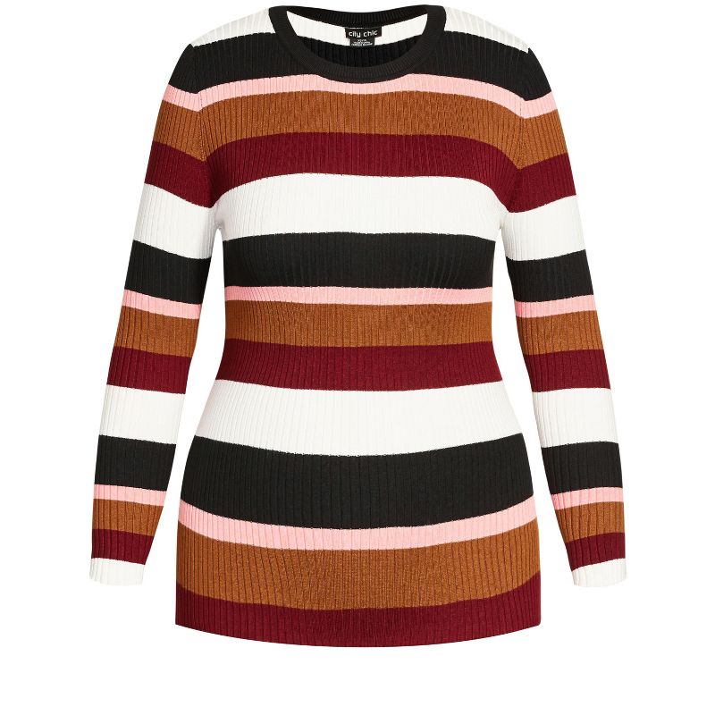 Women's Plus Size 70's Stripe Sweater - beetroot | CCX, 3 of 4