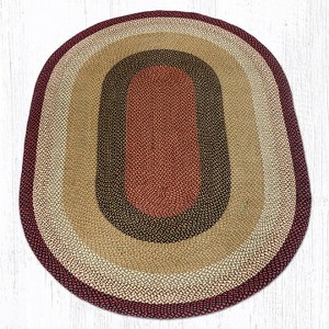 Earth Rugs Burgundy & Mustard Oval Braided Rug – Handcrafted Jute, Rustic Farmhouse Style Rug for Entryway or Kitchen - 1 of 4