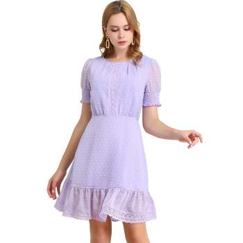 Allegra K Women's Elegant Short Sheer Sleeve Ruffle Hem Swiss Dots Chiffon Dress