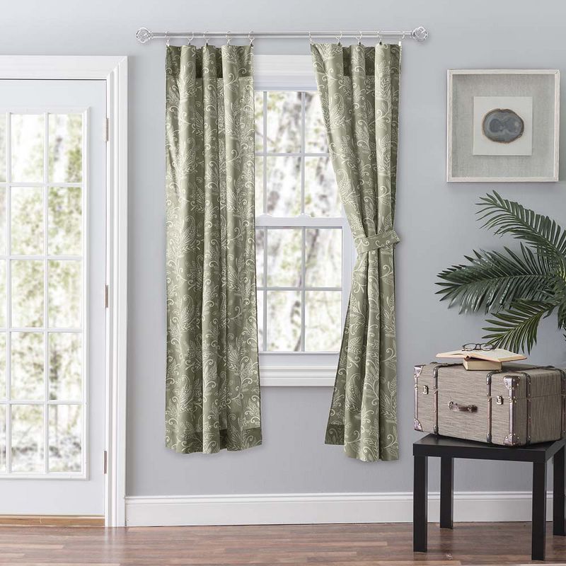 Ellis Curtain Lexington Leaf Pattern on Colored Ground Curtain Pair with Ties Sage, 2 of 5