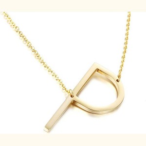 Large Sideways Initial Pendant Necklace 18K Gold Plated Stainless Steel - 1 of 4