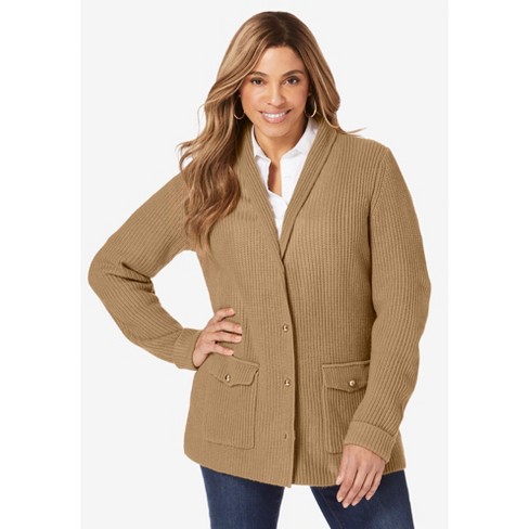 Jessica London Women's Plus Size Shaker Blazer, L - Soft Camel